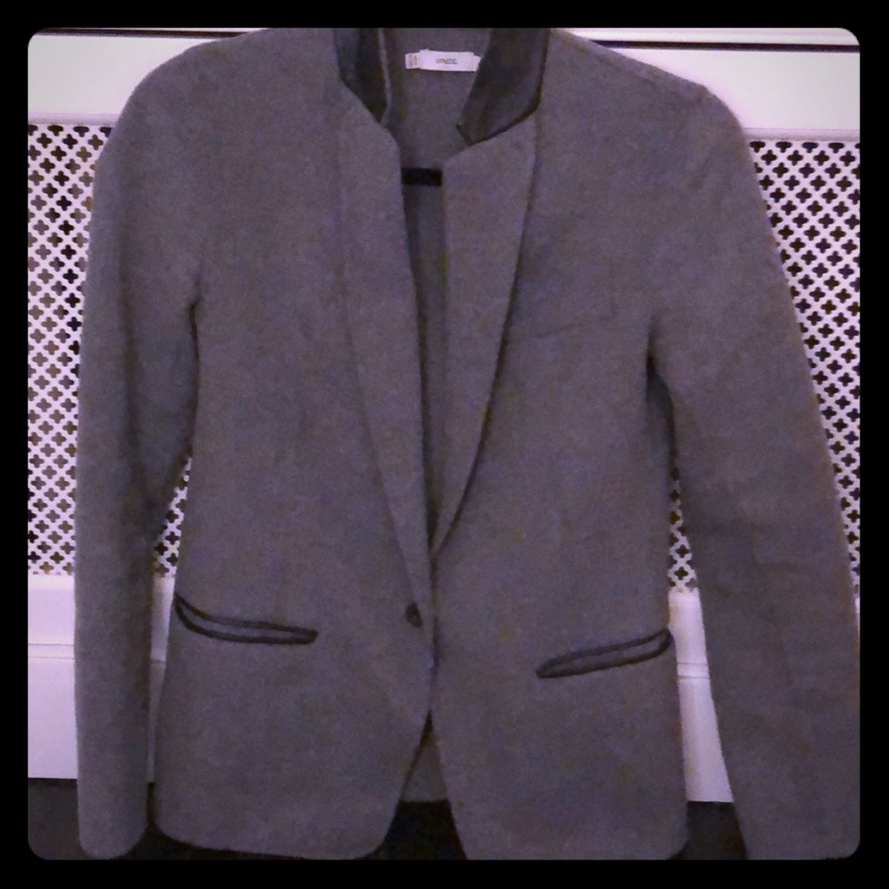 Vince Wool Blazer with Leather Trim